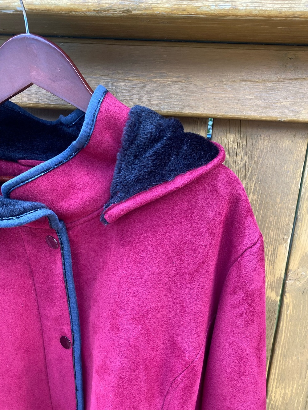Penningtons Plus Size Faux Shearling Coat Cherry Red Black Size 4X - Picture 2 of 13
